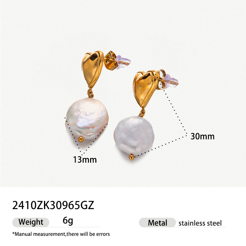 Elegant Heart Baroque Pearl Stainless Steel Earrings for Timeless Style - Image 5