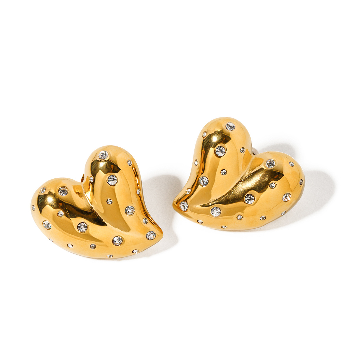 Elegant 18K Gold Stainless Steel Heart Earrings with White Diamond Inlay - Image 12