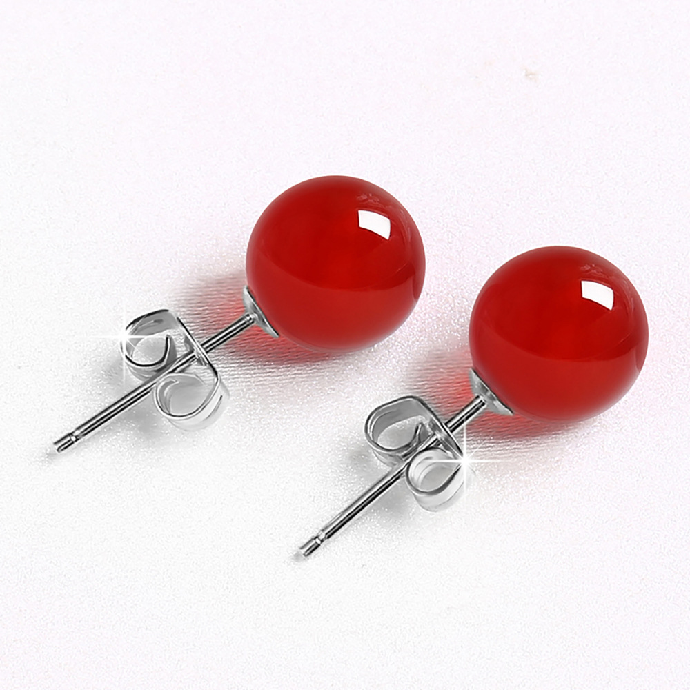 Stylish Female Minimalist Pure Silver Red Agate Earrings for Chic Elegance - Image 4