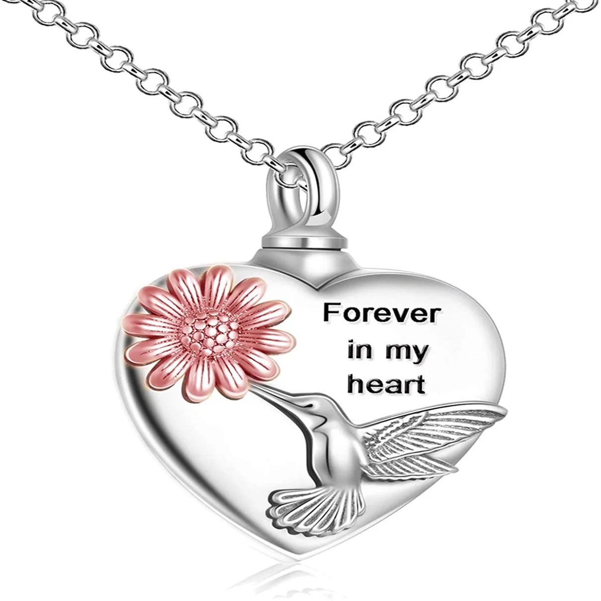 Sterling Silver Hummingbird Urn Necklaces with Sunflower Design - Cremation Ashes Memory Jewelry - Image 5