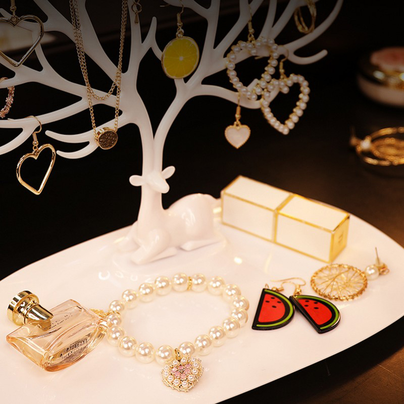 Elegant Deer Jewelry Display Stand with Storage Drawer - Crystal Handle Antlers Jewelry Organizer for Earrings, Necklaces, and Rings - Image 13