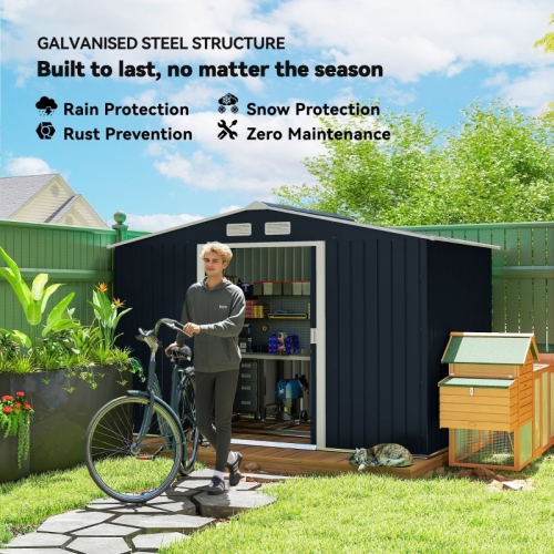 Outsunny 9x6ft Metal Bicycle Shed - Outdoor Storage Tool House with Ventilation, Foundation Kit & Lockable Double Doors in Dark Grey - Image 3