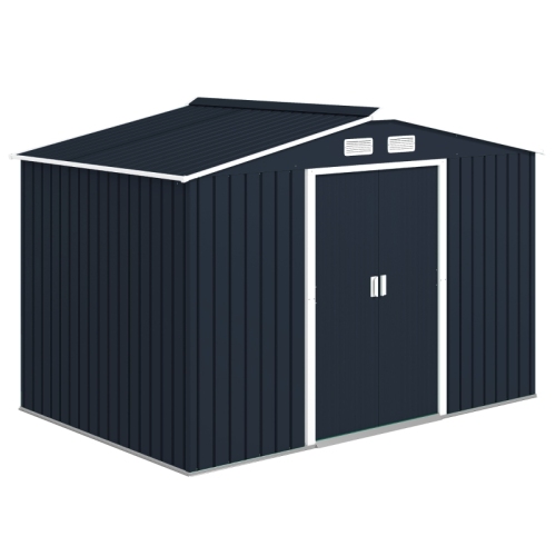 Outsunny 9x6ft Metal Bicycle Shed - Outdoor Storage Tool House with Ventilation, Foundation Kit & Lockable Double Doors in Dark Grey - Image 4