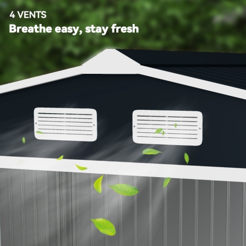 Outsunny 9x6ft Metal Bicycle Shed - Outdoor Storage Tool House with Ventilation, Foundation Kit & Lockable Double Doors in Dark Grey - Image 6