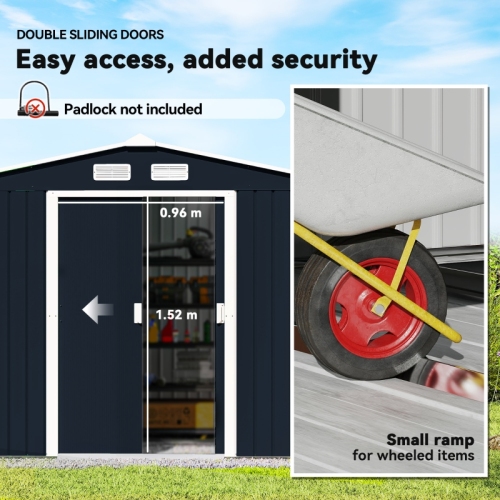 Outsunny 9x6ft Metal Bicycle Shed - Outdoor Storage Tool House with Ventilation, Foundation Kit & Lockable Double Doors in Dark Grey - Image 7