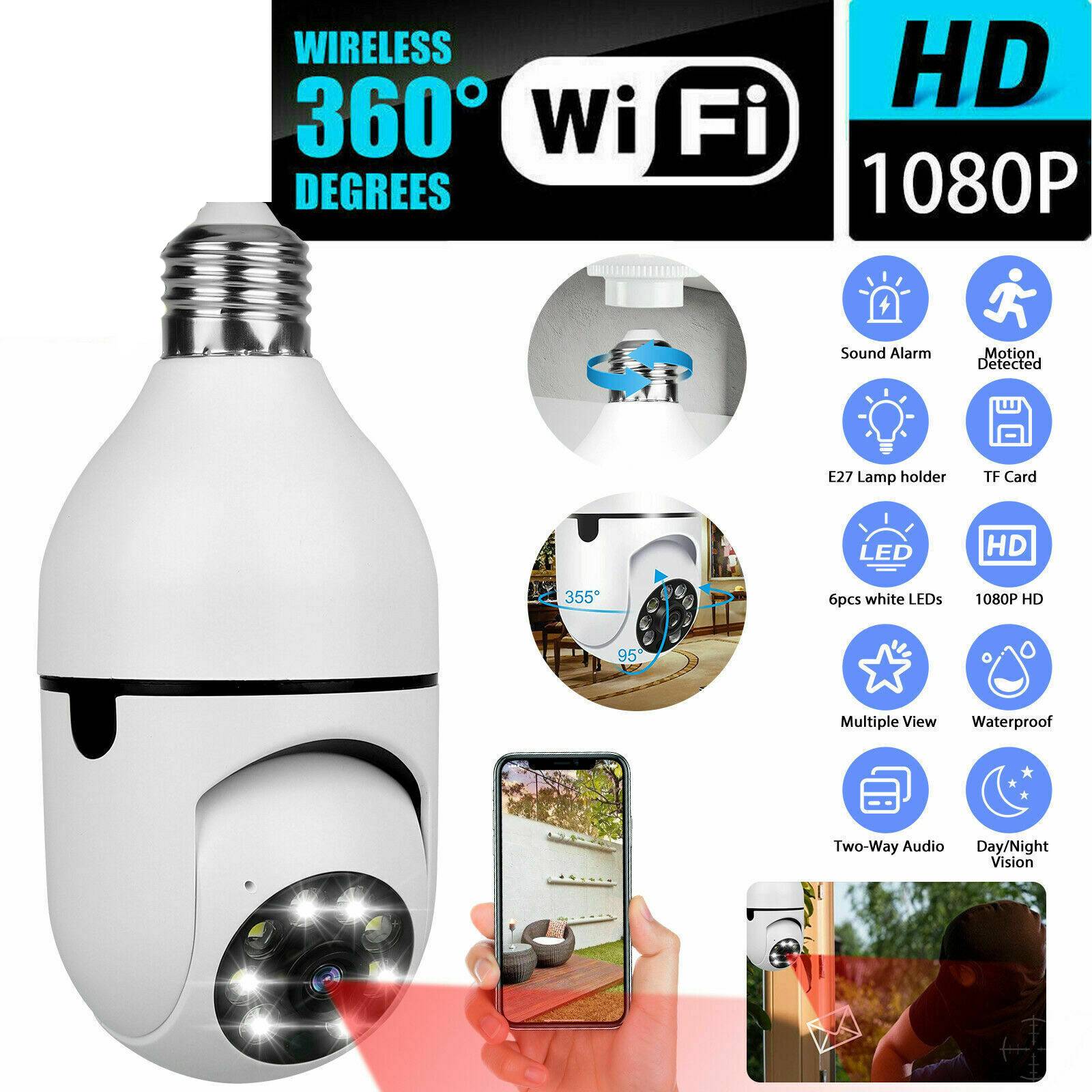 IR E27 Light Bulb Camera - 1080P HD Wireless WiFi Smart Home Security Solution - Image 5