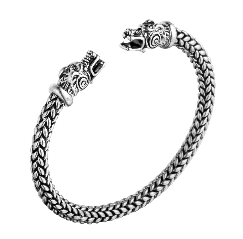 Asgard Handcrafted Small Stainless Steel Grey Wolf Head Torc Bracelet - Image 2