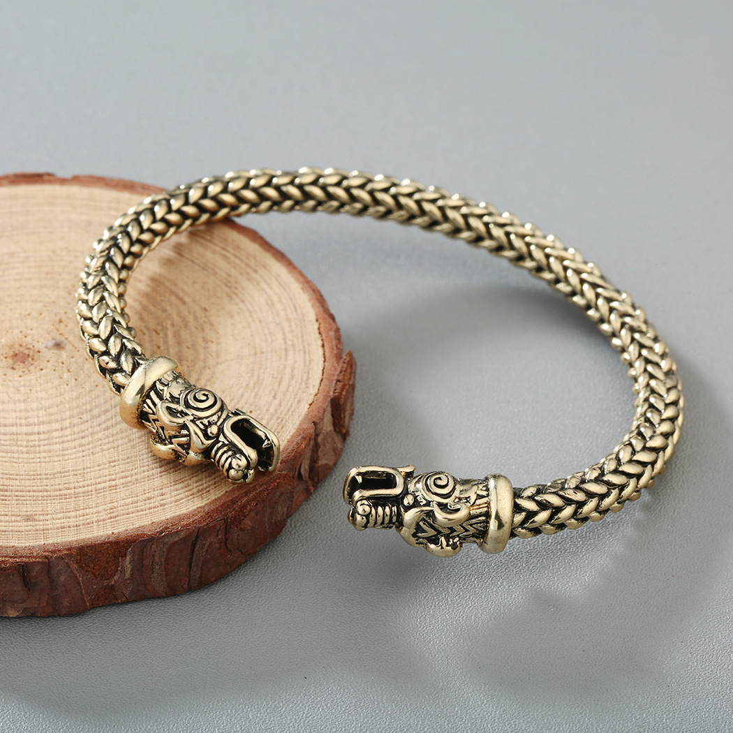 Asgard Handcrafted Small Stainless Steel Grey Wolf Head Torc Bracelet - Image 3