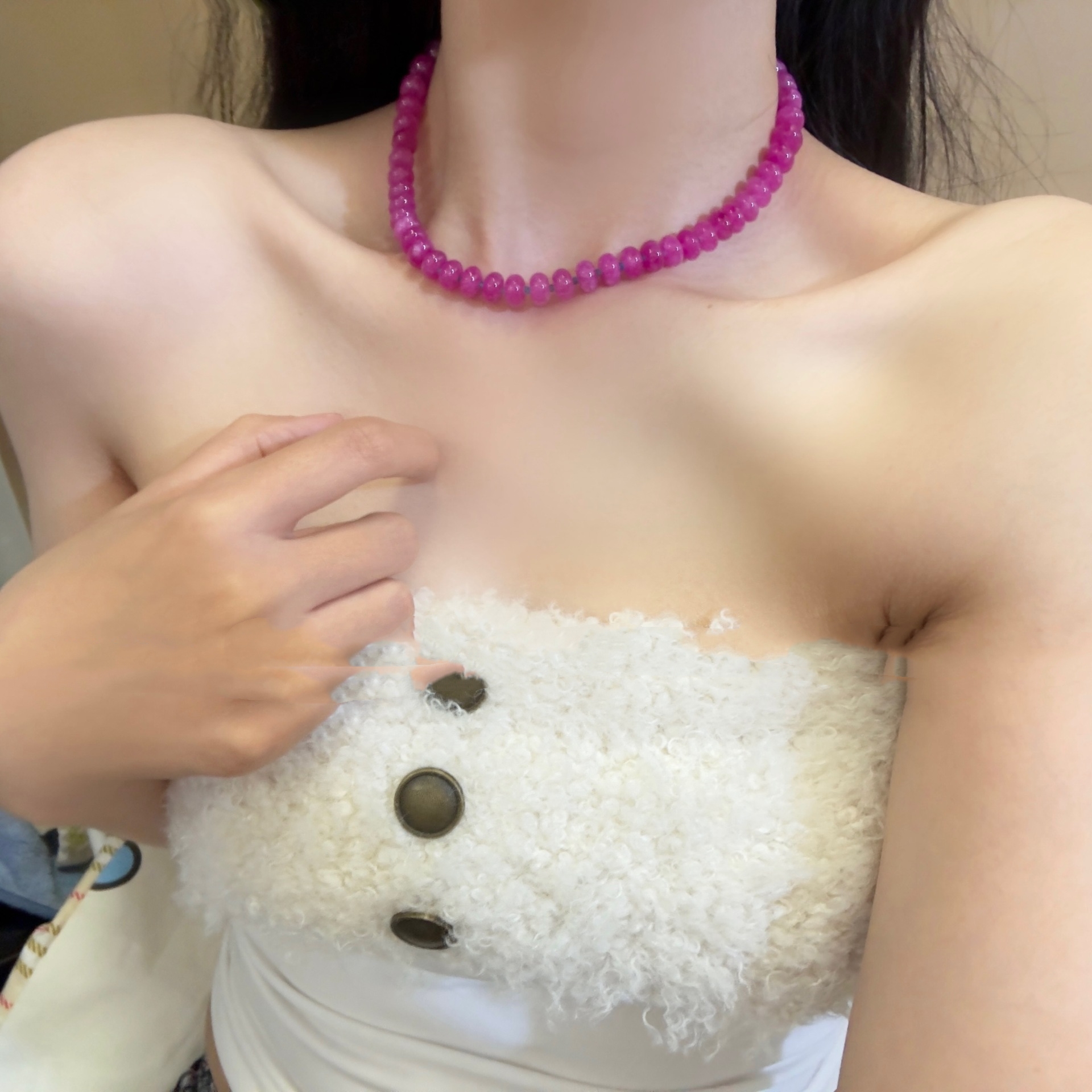 Charming Holiday Necklace with Warm Bubble Gum Natural Stone Beads