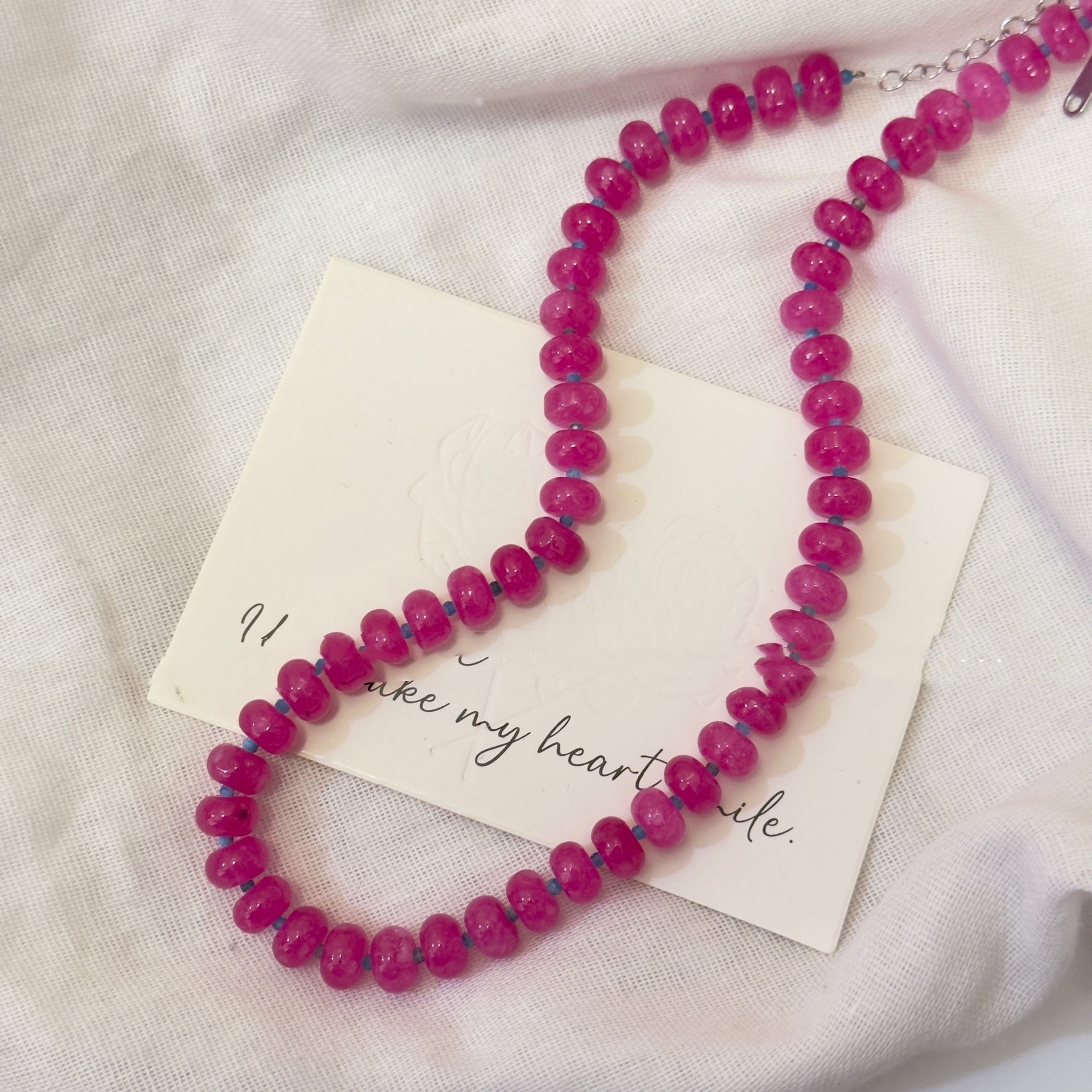 Charming Holiday Necklace with Warm Bubble Gum Natural Stone Beads - Image 3