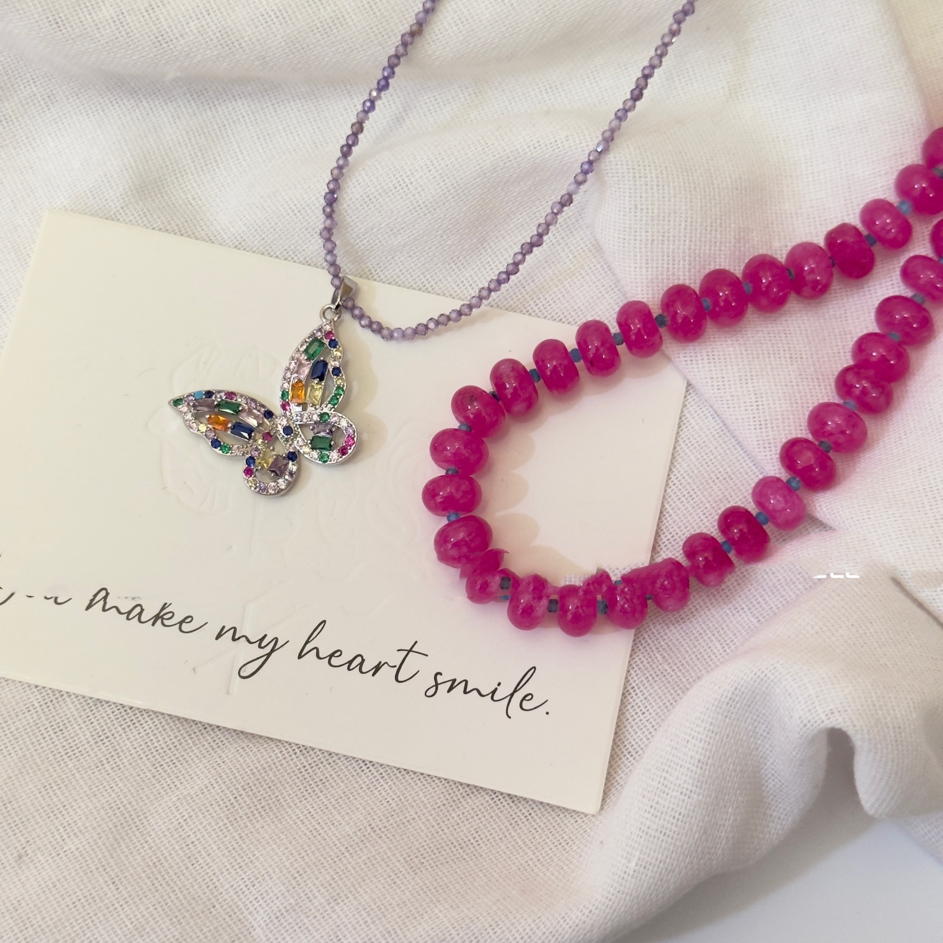 Charming Holiday Necklace with Warm Bubble Gum Natural Stone Beads - Image 4