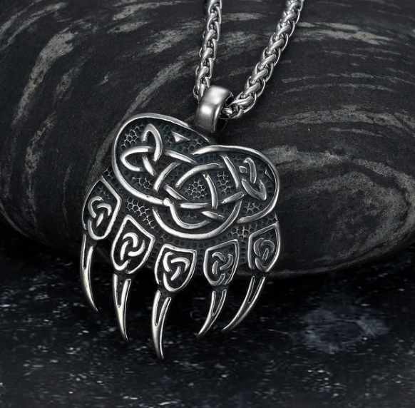 Asgard Handcrafted Stainless Steel Bear Paw Pendant Necklace Chain