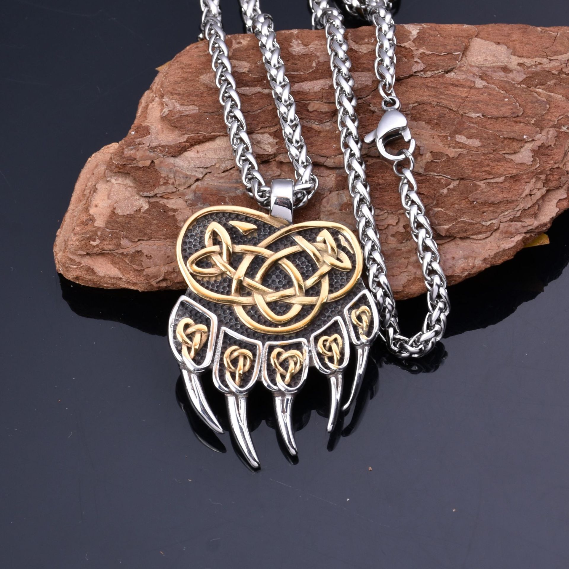 Asgard Handcrafted Stainless Steel Bear Paw Pendant Necklace Chain - Image 6
