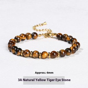 7A Natural Black Agate Crystal Round Beads Bracelet with Stainless Steel Accents