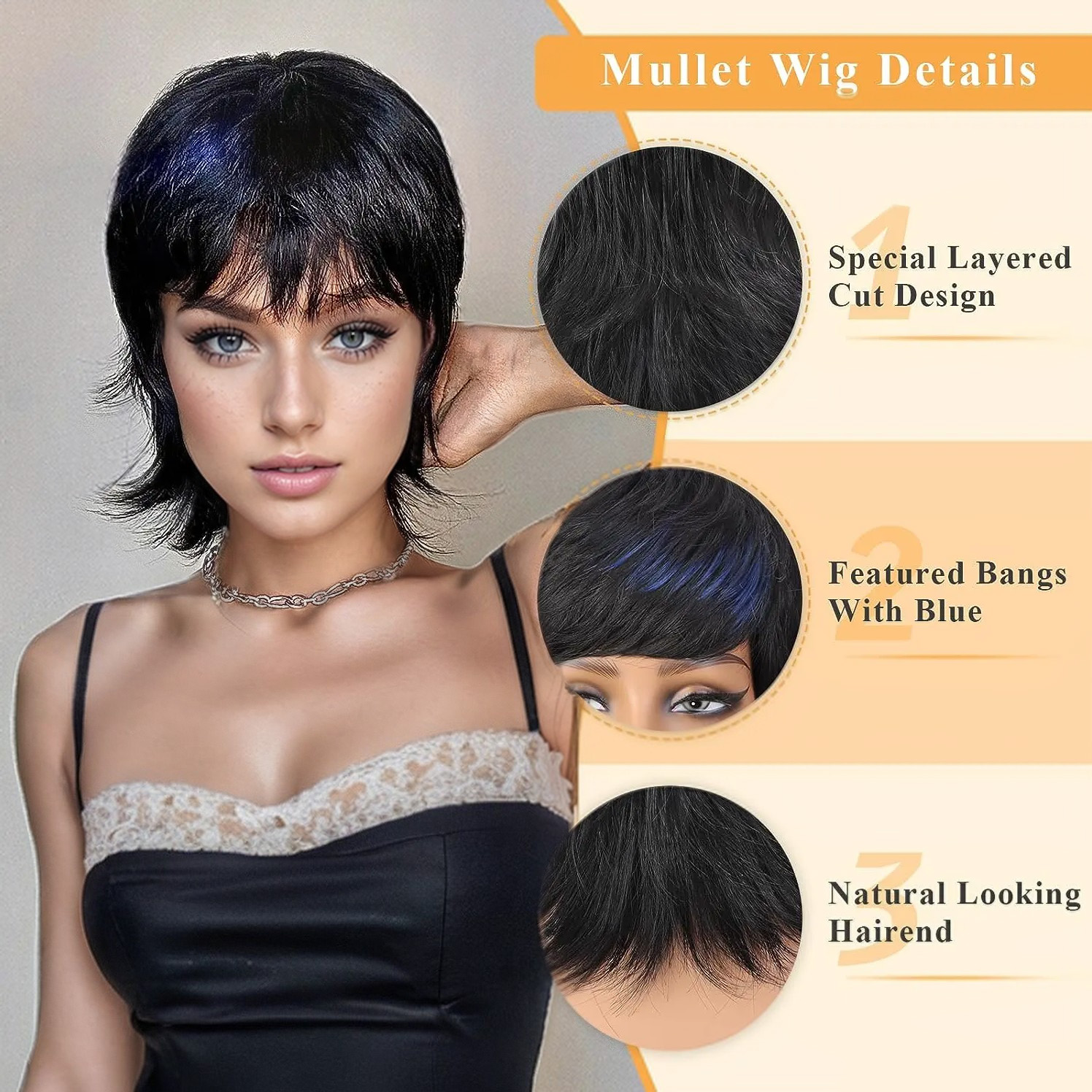 14-Inch Mullet Wig - Fluffy Layered Pixie Cut in Synthetic Short Straight Hair, High-Temperature Chemical Fiber, Ideal for Daily Wear, Parties, and Festivals. - Image 2