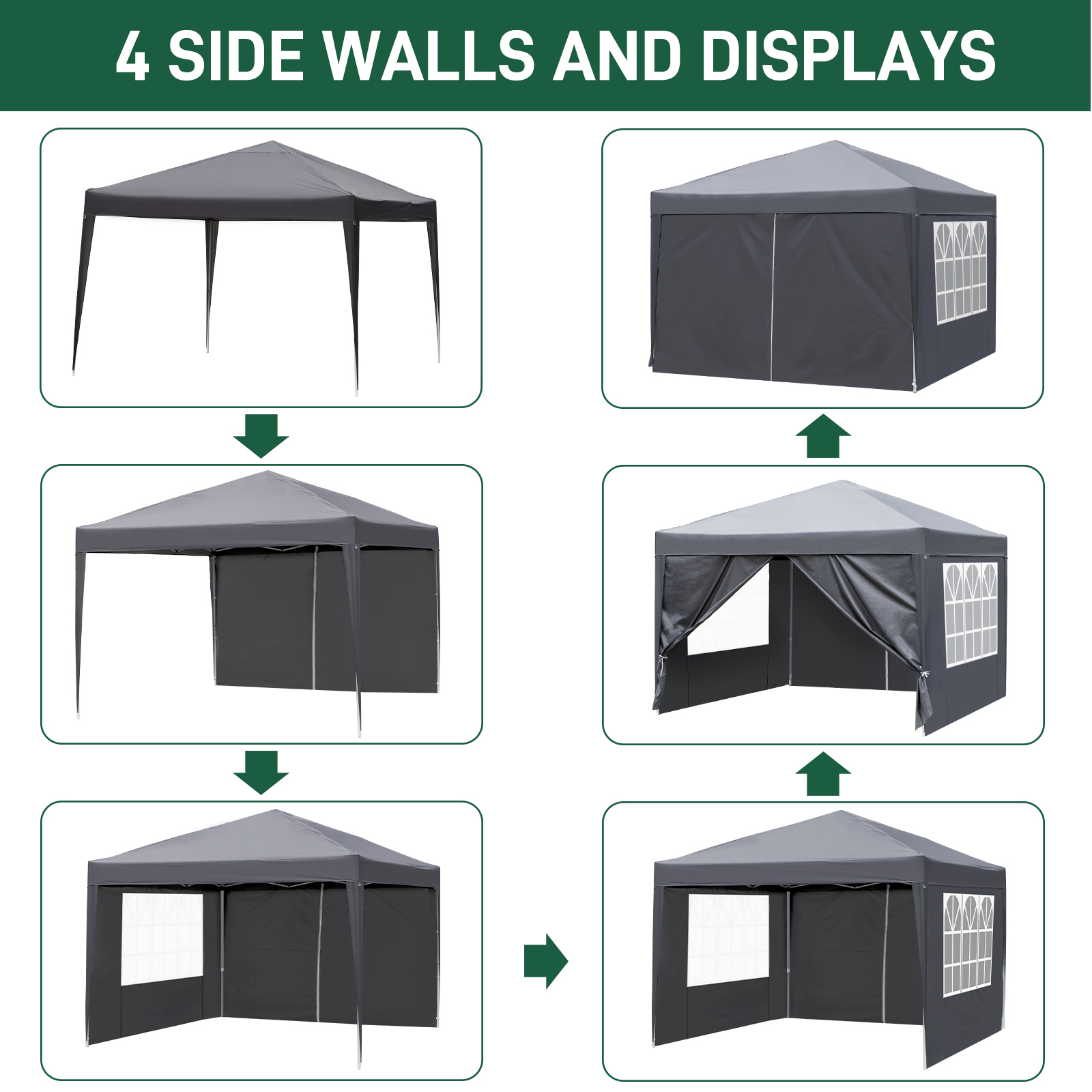 Portable 10x10ft Dark Grey Folding Shed with 4 Sides, 2 Doors & 2 Windows, Made of Oxford Cloth and Sprayed Iron Pipe - Image 7