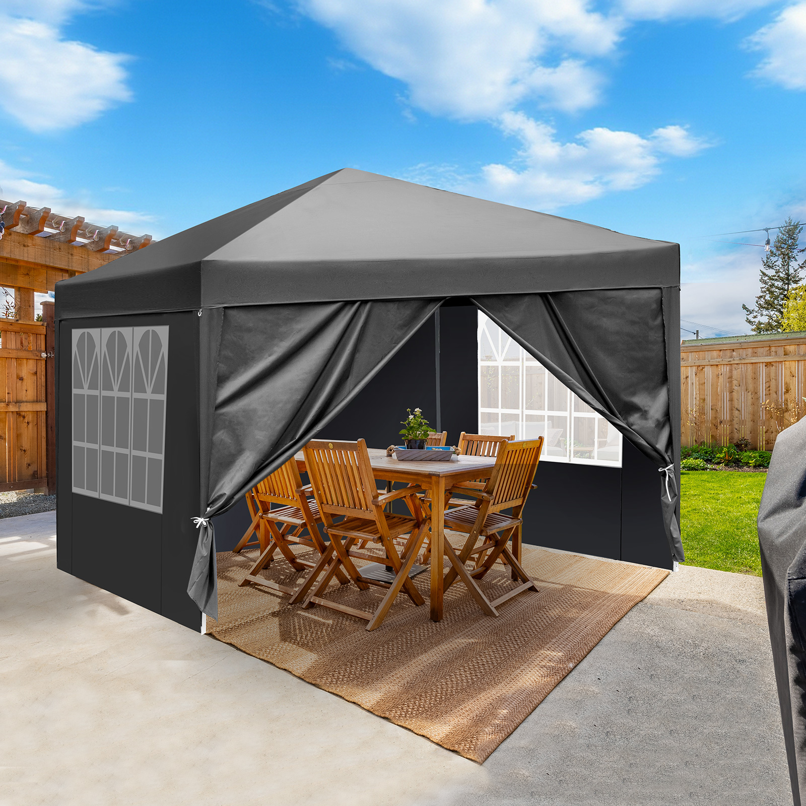 Portable 10x10ft Dark Grey Folding Shed with 4 Sides, 2 Doors & 2 Windows, Made of Oxford Cloth and Sprayed Iron Pipe - Image 9