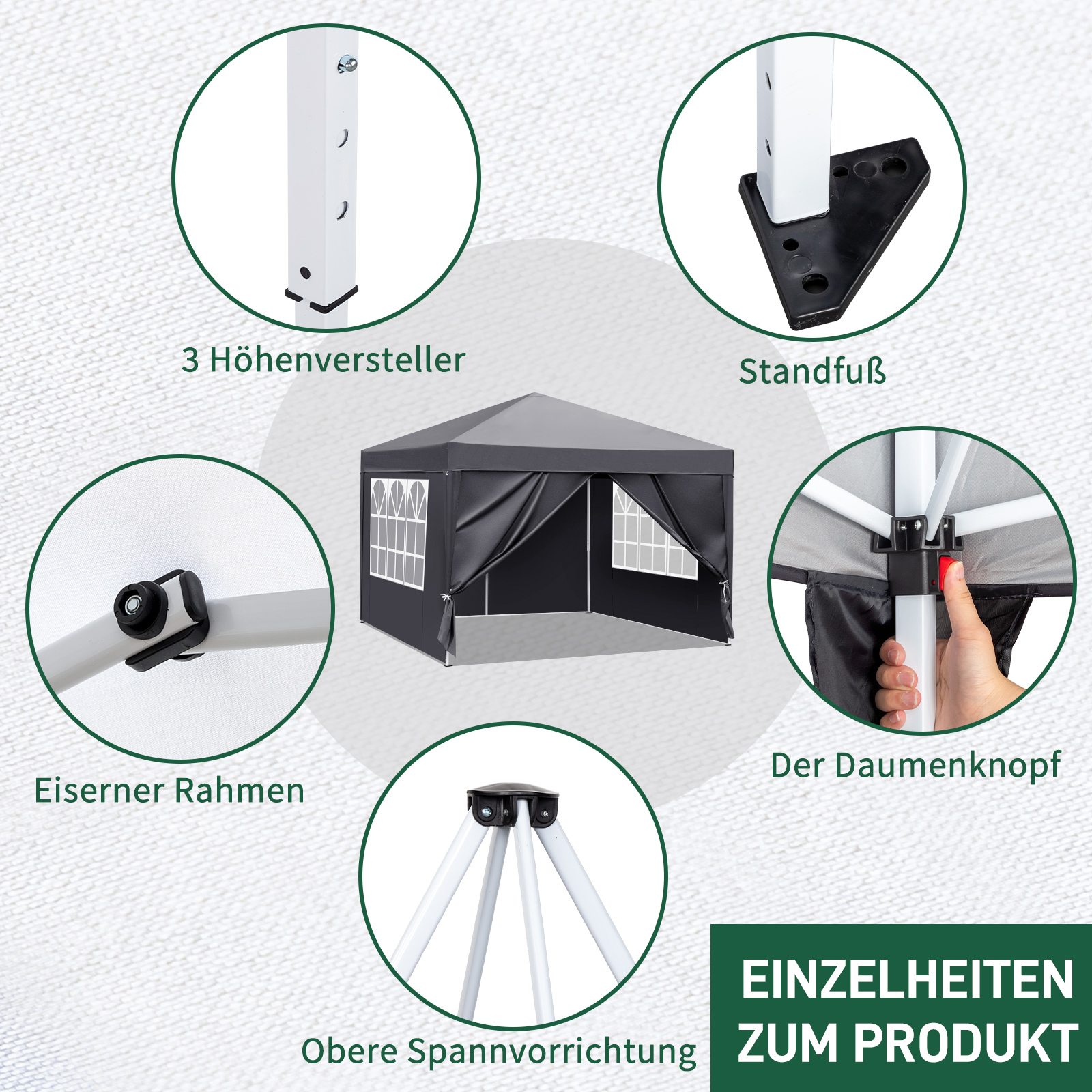 Portable 10x10ft Dark Grey Folding Shed with 4 Sides, 2 Doors & 2 Windows, Made of Oxford Cloth and Sprayed Iron Pipe - Image 10