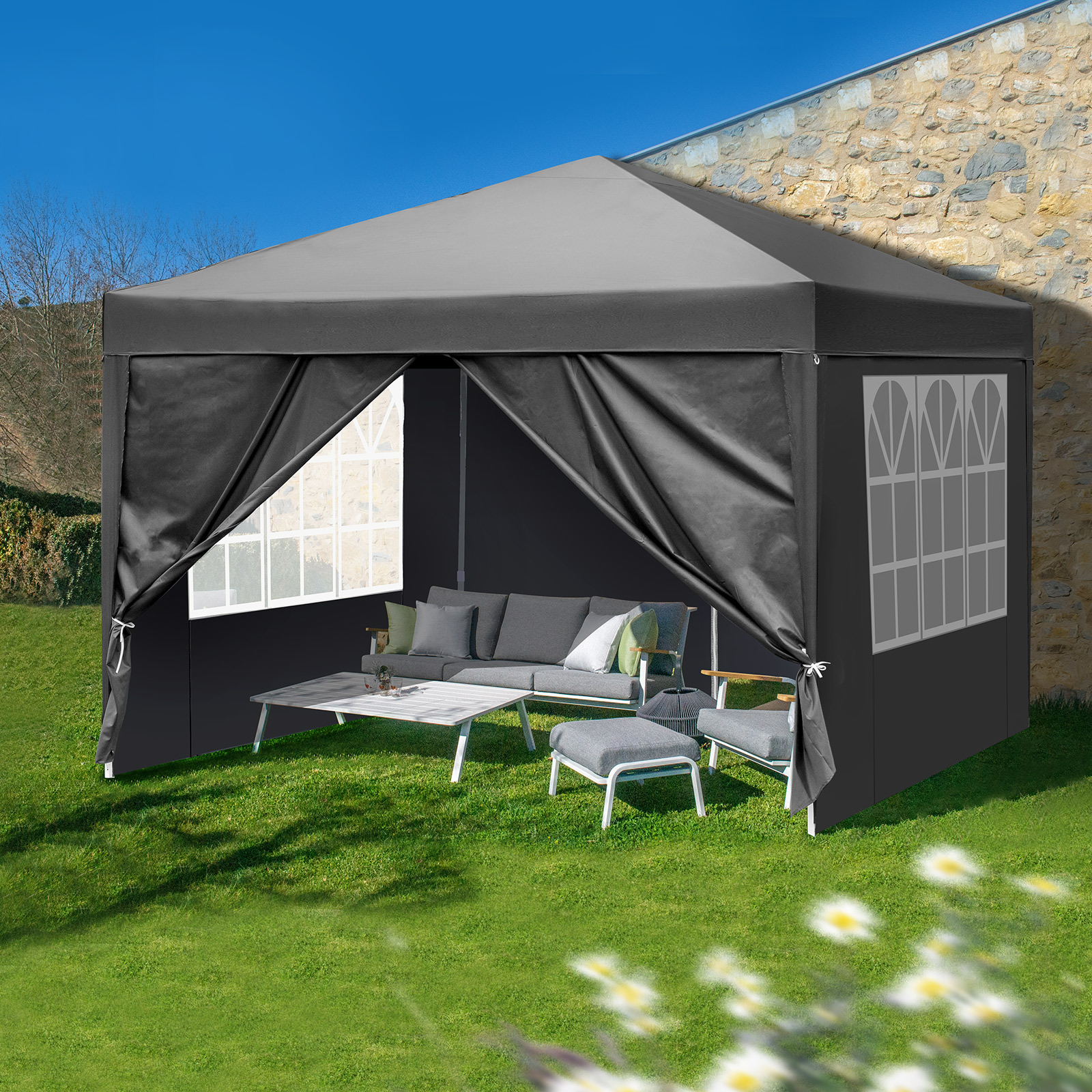 Portable 10x10ft Dark Grey Folding Shed with 4 Sides, 2 Doors & 2 Windows, Made of Oxford Cloth and Sprayed Iron Pipe - Image 11
