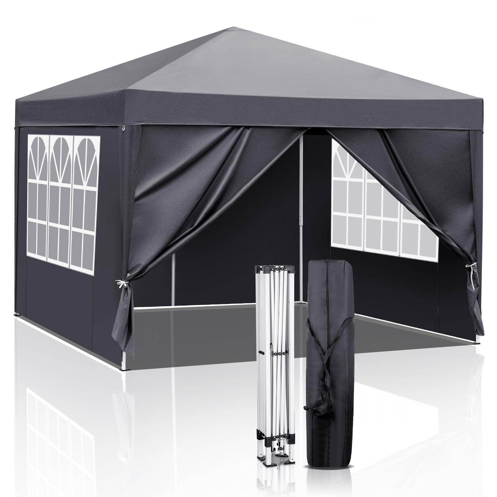 Portable 10x10ft Dark Grey Folding Shed with 4 Sides, 2 Doors & 2 Windows, Made of Oxford Cloth and Sprayed Iron Pipe - Image 22