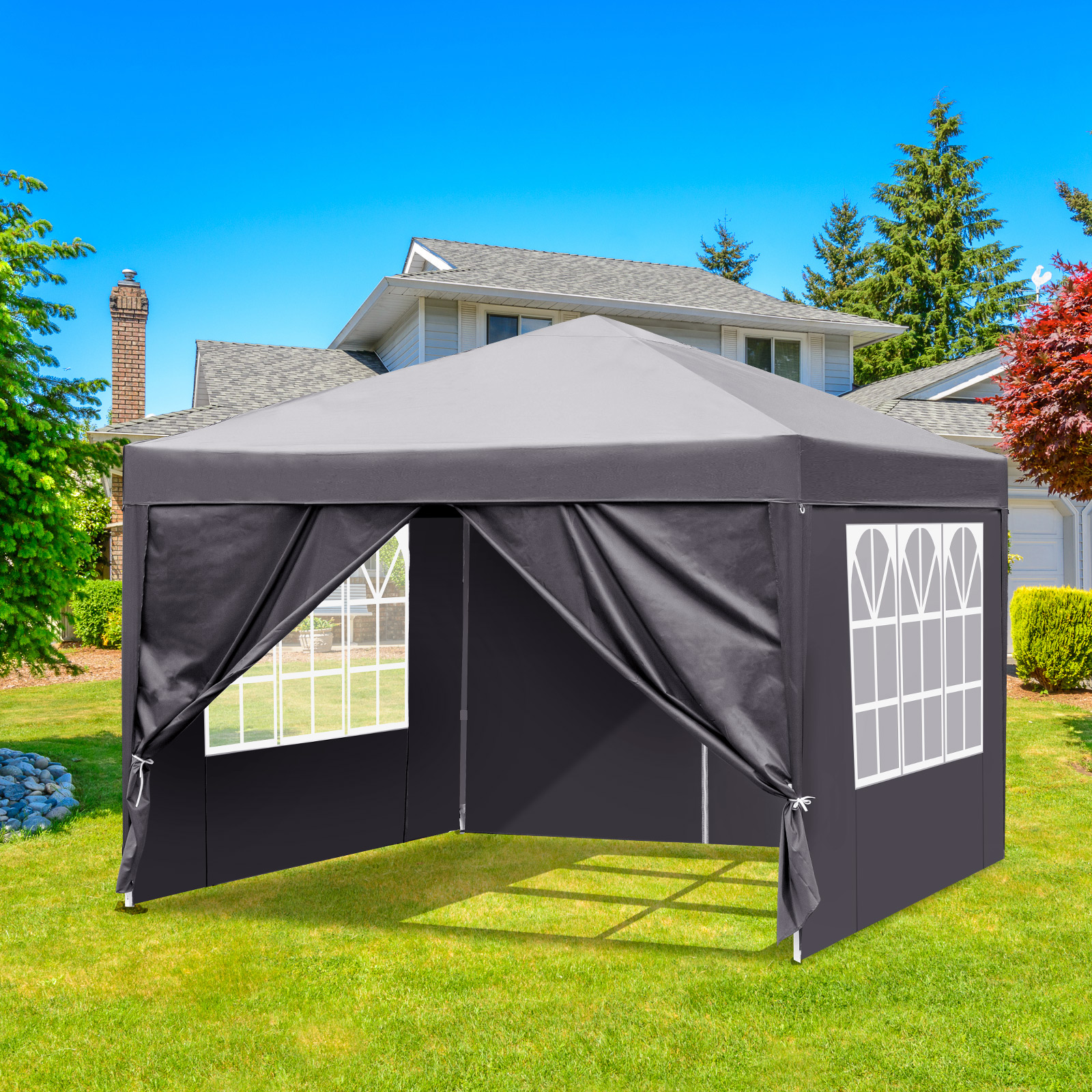 Portable 10x10ft Dark Grey Folding Shed with 4 Sides, 2 Doors & 2 Windows, Made of Oxford Cloth and Sprayed Iron Pipe - Image 24