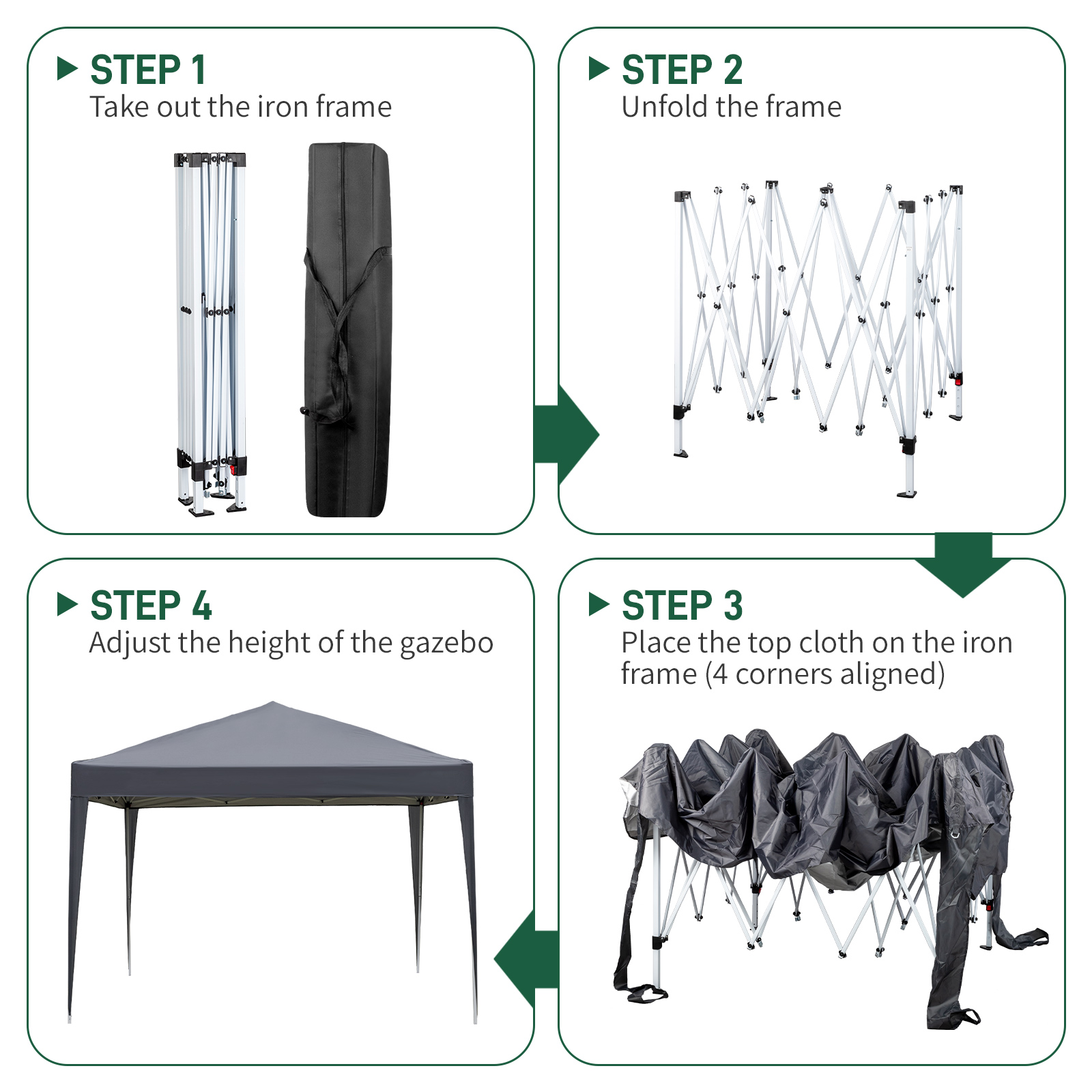 Portable 10x10ft Dark Grey Folding Shed with 4 Sides, 2 Doors & 2 Windows, Made of Oxford Cloth and Sprayed Iron Pipe - Image 26