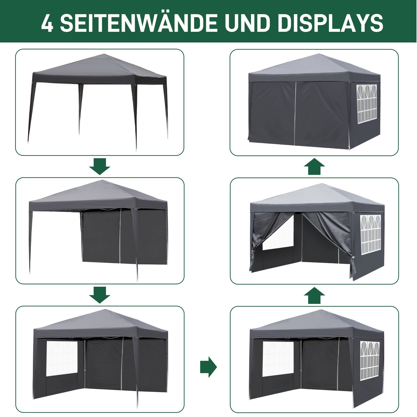 Portable 10x10ft Dark Grey Folding Shed with 4 Sides, 2 Doors & 2 Windows, Made of Oxford Cloth and Sprayed Iron Pipe - Image 28