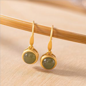 Elegant Sterling Silver Gold Plated Hetian Jade Earrings - Simple Fashion Gold Jewelry