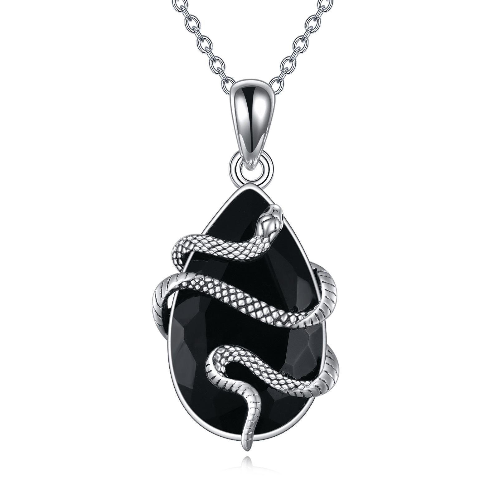 Sterling Silver Black Obsidian and Tourmaline Crystal Snake Necklace - Perfect Gift Jewelry