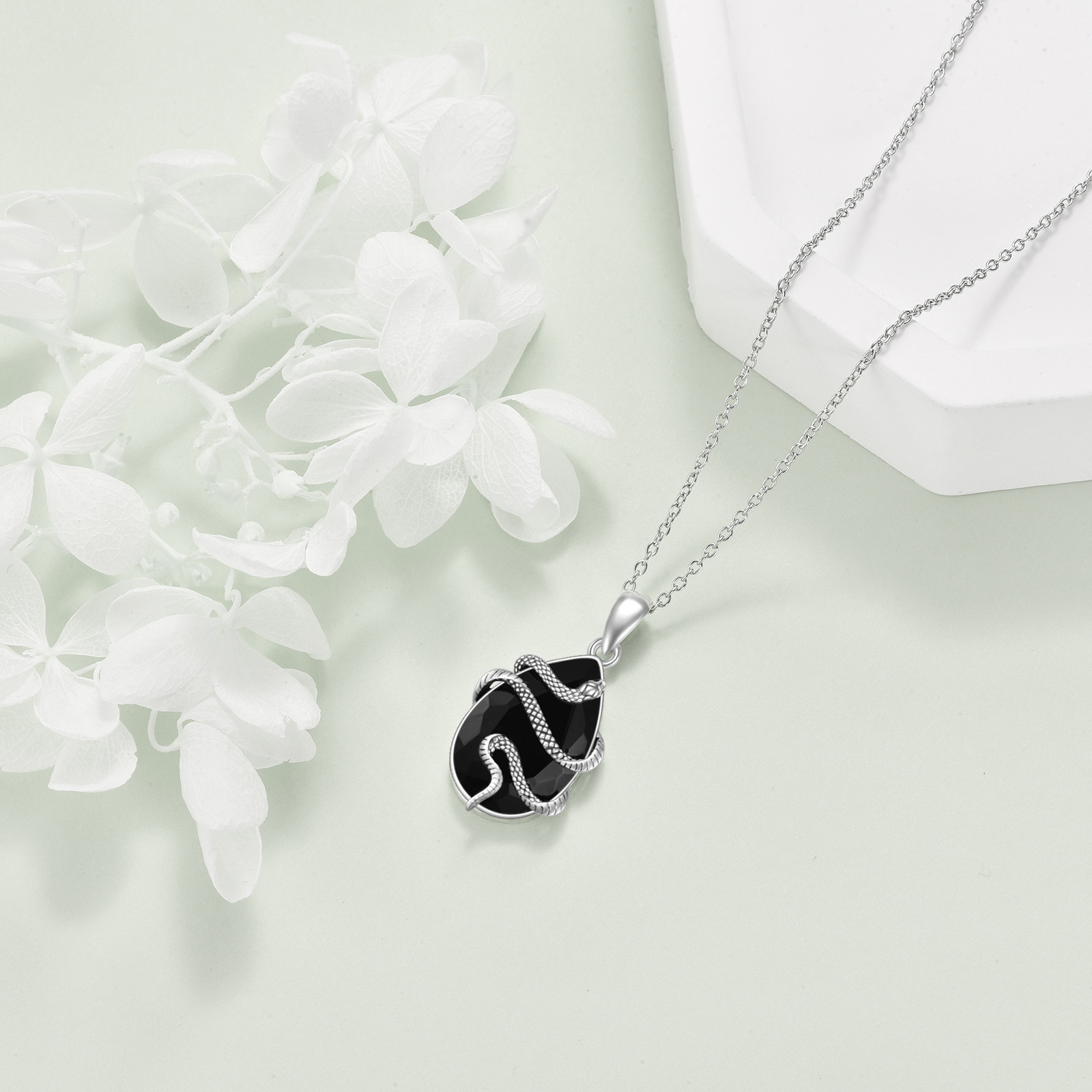 Sterling Silver Black Obsidian and Tourmaline Crystal Snake Necklace - Perfect Gift Jewelry - Image 4