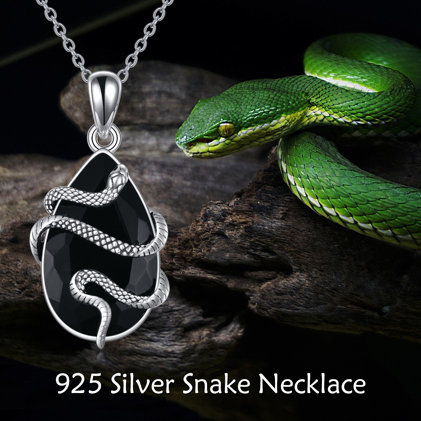 Sterling Silver Black Obsidian and Tourmaline Crystal Snake Necklace - Perfect Gift Jewelry - Image 6