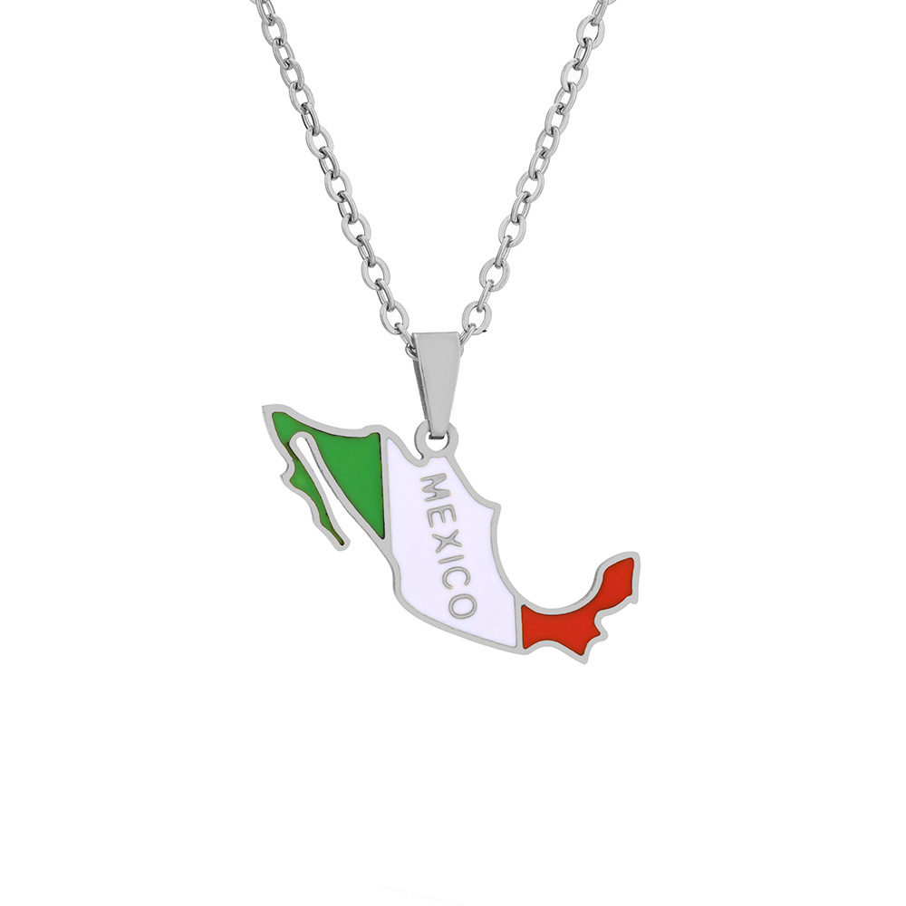 Stylish Stainless Steel Mexican Map and Flag Necklace for Couples - Unisex Sweater Chain - Image 3