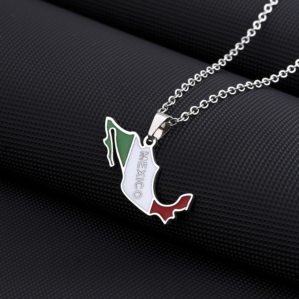 Stylish Stainless Steel Mexican Map and Flag Necklace for Couples - Unisex Sweater Chain - Image 8