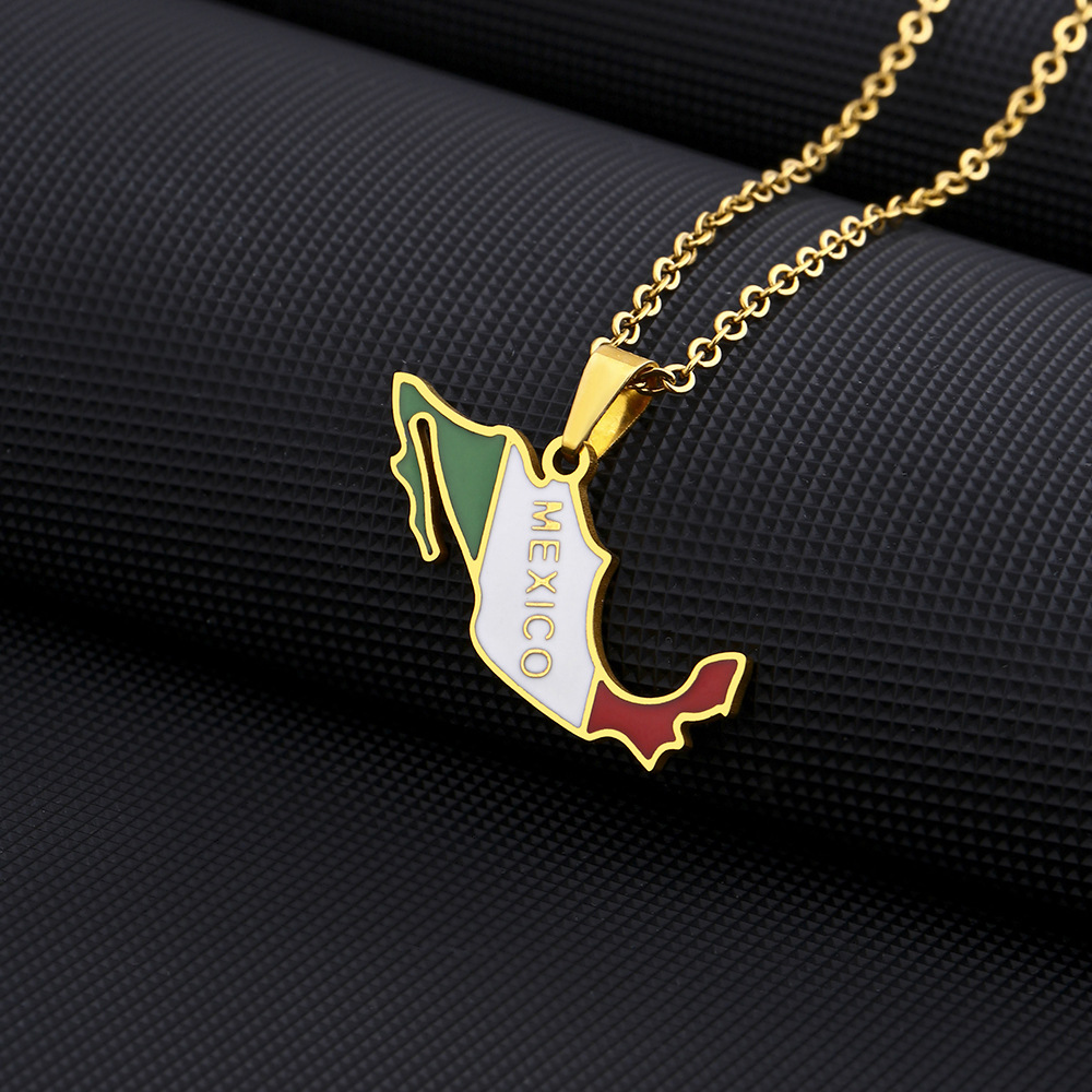 Stylish Stainless Steel Mexican Map and Flag Necklace for Couples - Unisex Sweater Chain - Image 11