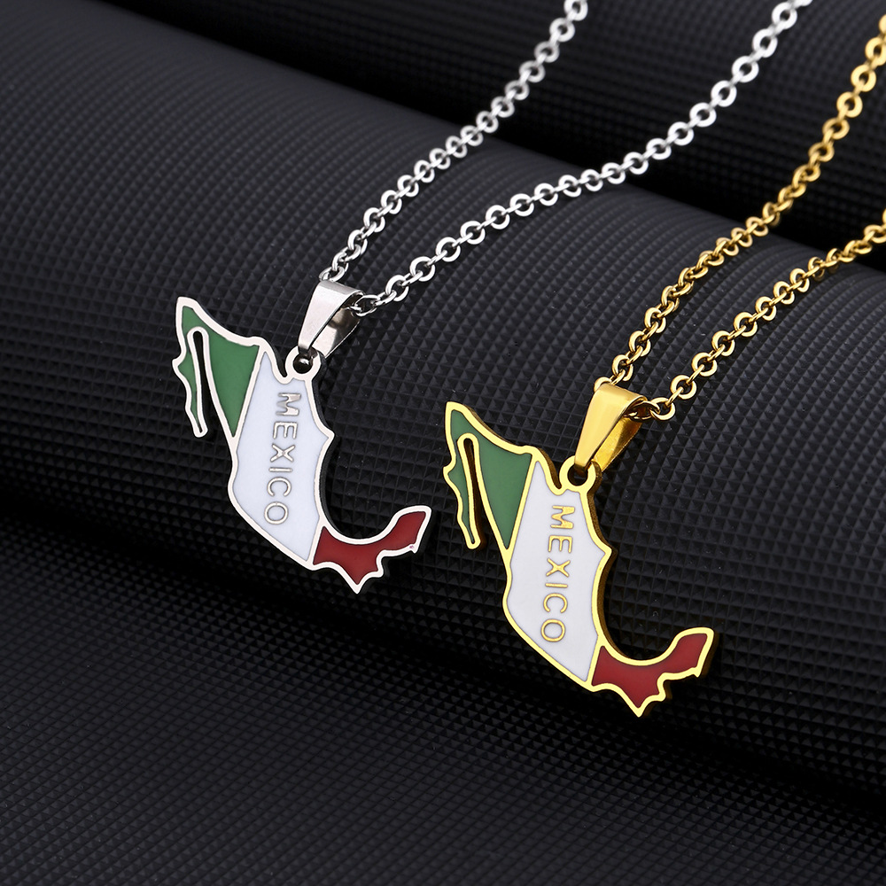 Stylish Stainless Steel Mexican Map and Flag Necklace for Couples - Unisex Sweater Chain - Image 12