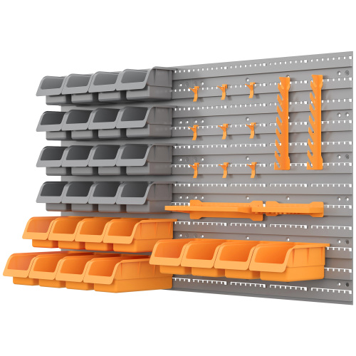 DURHAND 44 Piece Wall Mounted Pegboard Tool Organizer Rack Kit with Multiple Storage Bins, Pegboard, & Hooks in Vibrant Orange - Image 3
