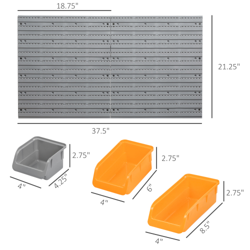 DURHAND 44 Piece Wall Mounted Pegboard Tool Organizer Rack Kit with Multiple Storage Bins, Pegboard, & Hooks in Vibrant Orange - Image 4