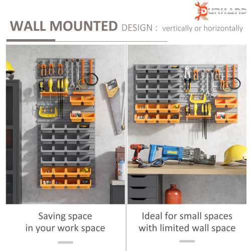 DURHAND 44 Piece Wall Mounted Pegboard Tool Organizer Rack Kit with Multiple Storage Bins, Pegboard, & Hooks in Vibrant Orange - Image 5