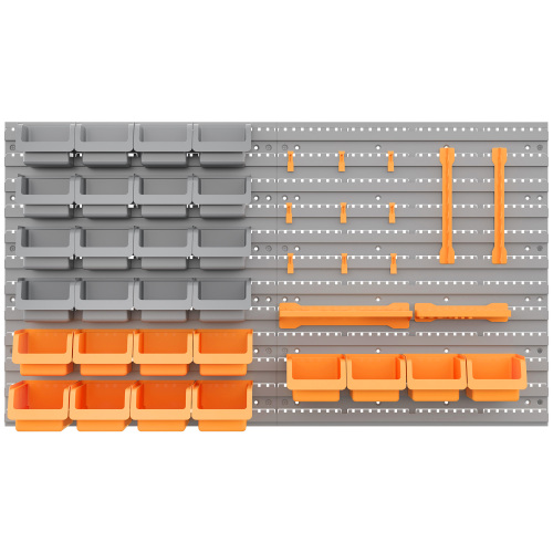 DURHAND 44 Piece Wall Mounted Pegboard Tool Organizer Rack Kit with Multiple Storage Bins, Pegboard, & Hooks in Vibrant Orange - Image 10