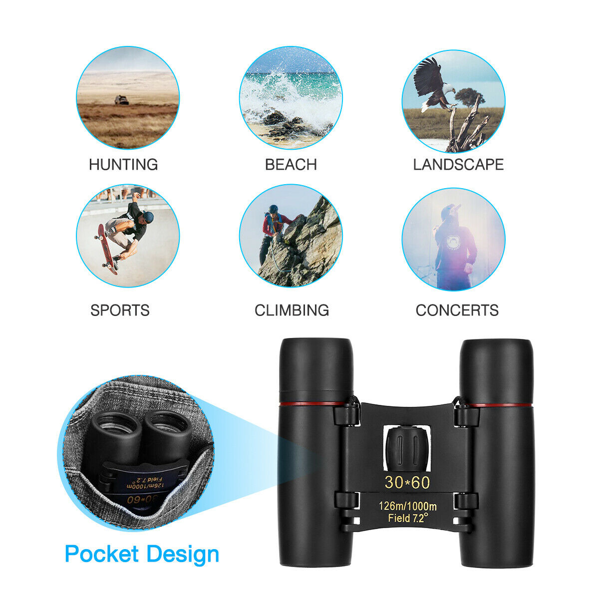 30x60 Zoom Binoculars - Compact Folding Telescope for Hunting & Outdoor Use - Perfect for Bird Watching, Concerts, and Mini Kids Adventures - Image 12