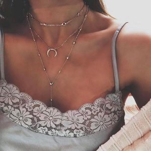 Stylish Multilayer Crescent Moon Choker Necklace with Bead Chain Initial Pendant - Perfect for Jewelry Making