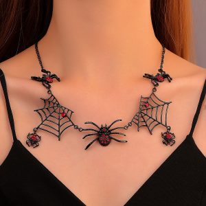 Halloween Spider and Spider Web Clavicle Necklace - Stylish Fashion Jewelry Accessories