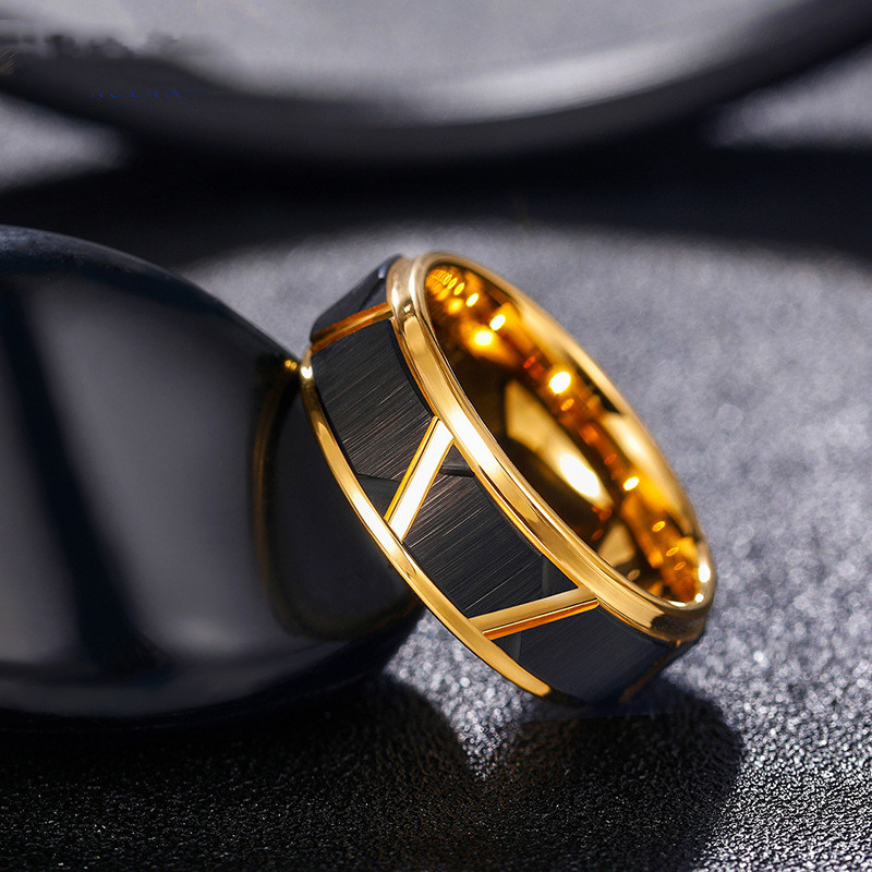Stylish Men's Black Tungsten Gold Ring - Fashionable Jewelry for Him