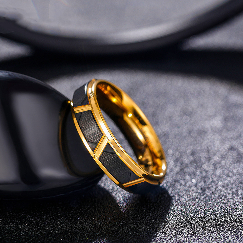 Stylish Men's Black Tungsten Gold Ring - Fashionable Jewelry for Him - Image 2