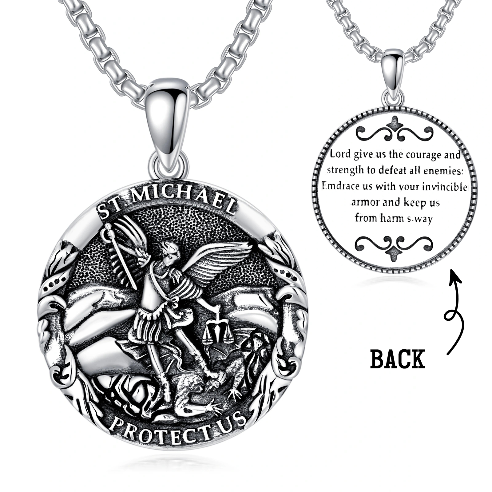 Saint Michael Medal Pendant Necklace - Archangel Catholic Medallion Amulet