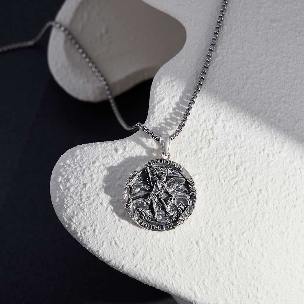 Saint Michael Medal Pendant Necklace - Archangel Catholic Medallion Amulet - Image 3