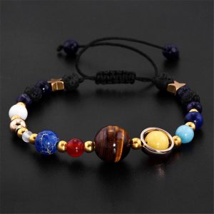 Eight Planets Alloy Bracelet - Natural Stone Bead Solar System Jewelry for Women, Galaxy-Inspired Guardian Star Bangle Gift for Girls