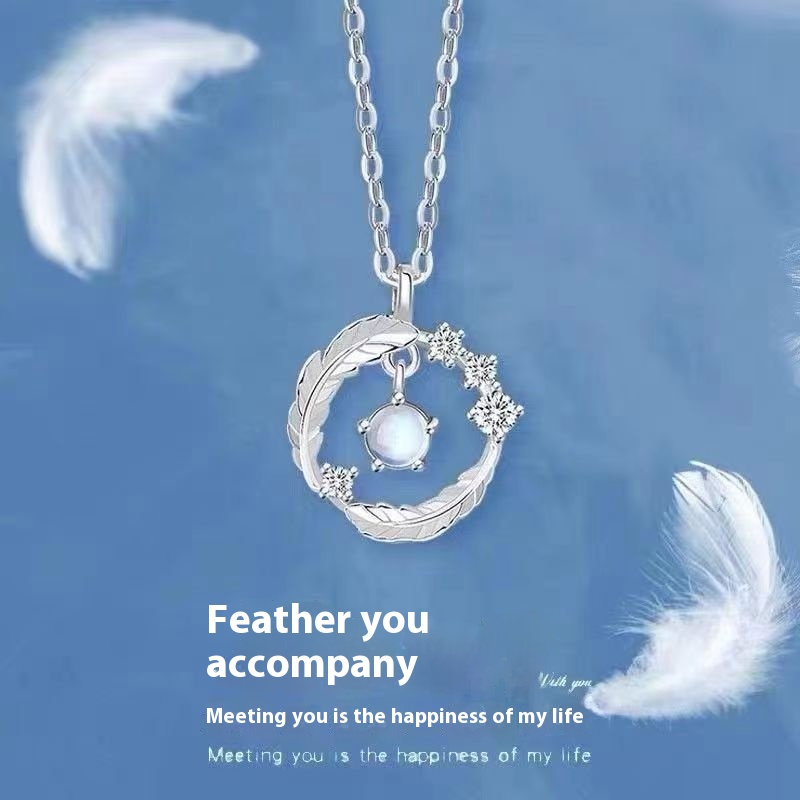 925 Silver Plated Feather Pendant Necklace with Moonstone Round Beads - Perfect Choker Gift Jewelry - Image 7