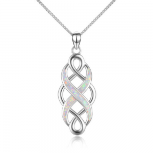 Sterling Silver Irish Celtic Knot Opal Pendant Necklace - Infinity Love Jewelry Gift
