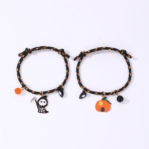 Halloween Pumpkin Ghost Love Magnetic Couple Rope Bracelet - Spooktacular Charm!